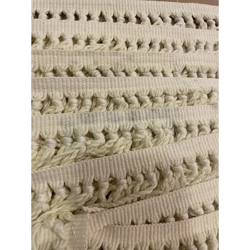 (Destash LOT 6 yd) Cream Creme Cotton Woven Knotted Tassel Fringe Trim Edge 4”